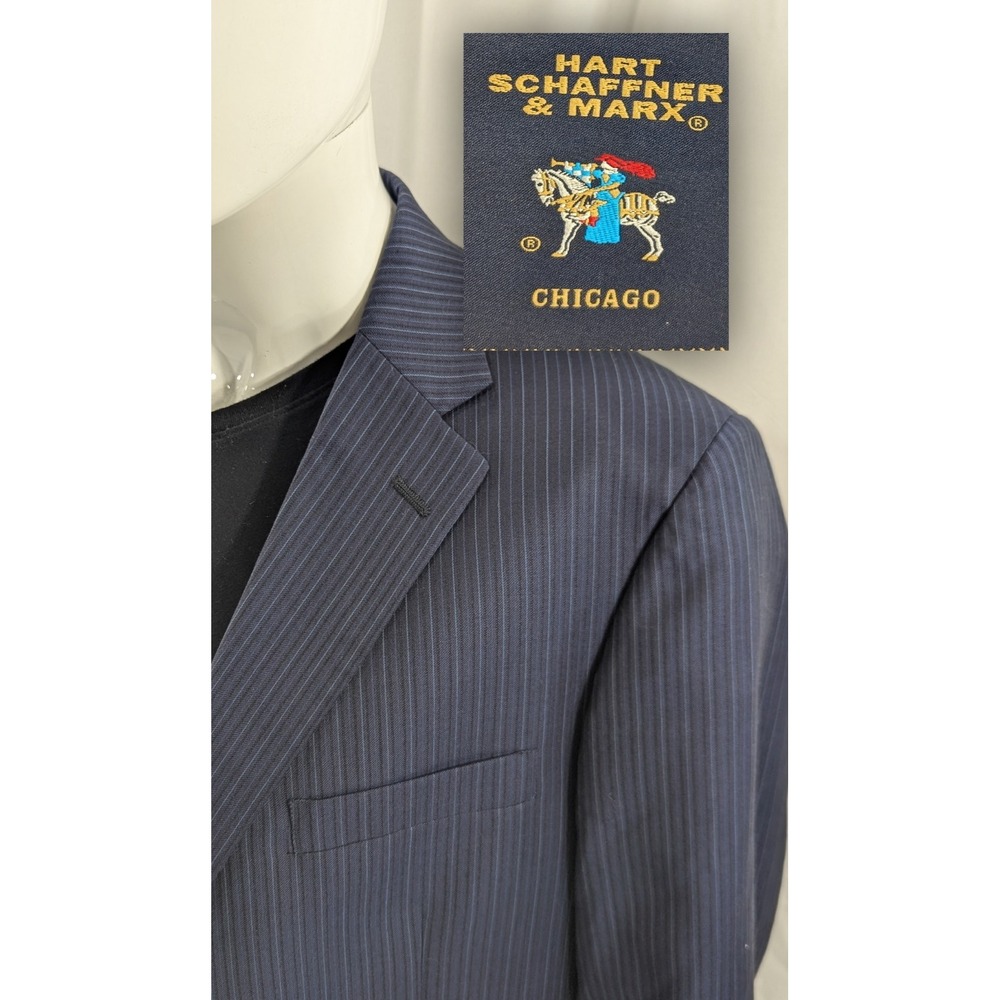 Hart Schaffner Marx Blazer Suit‎ Jacket Wool Chicago Fit Blue Pinstripe 48R 50"
